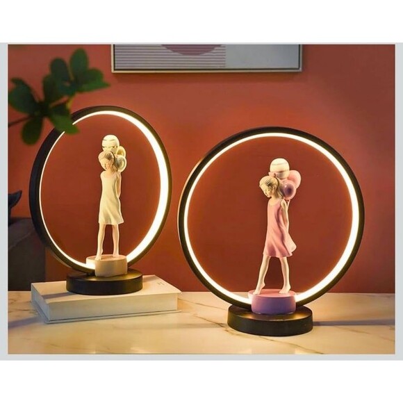 NIB  Ayra Luxury Baloon Girl Sculpture Decoration Resin Lamp Pink  Iron base - Picture 7 of 12